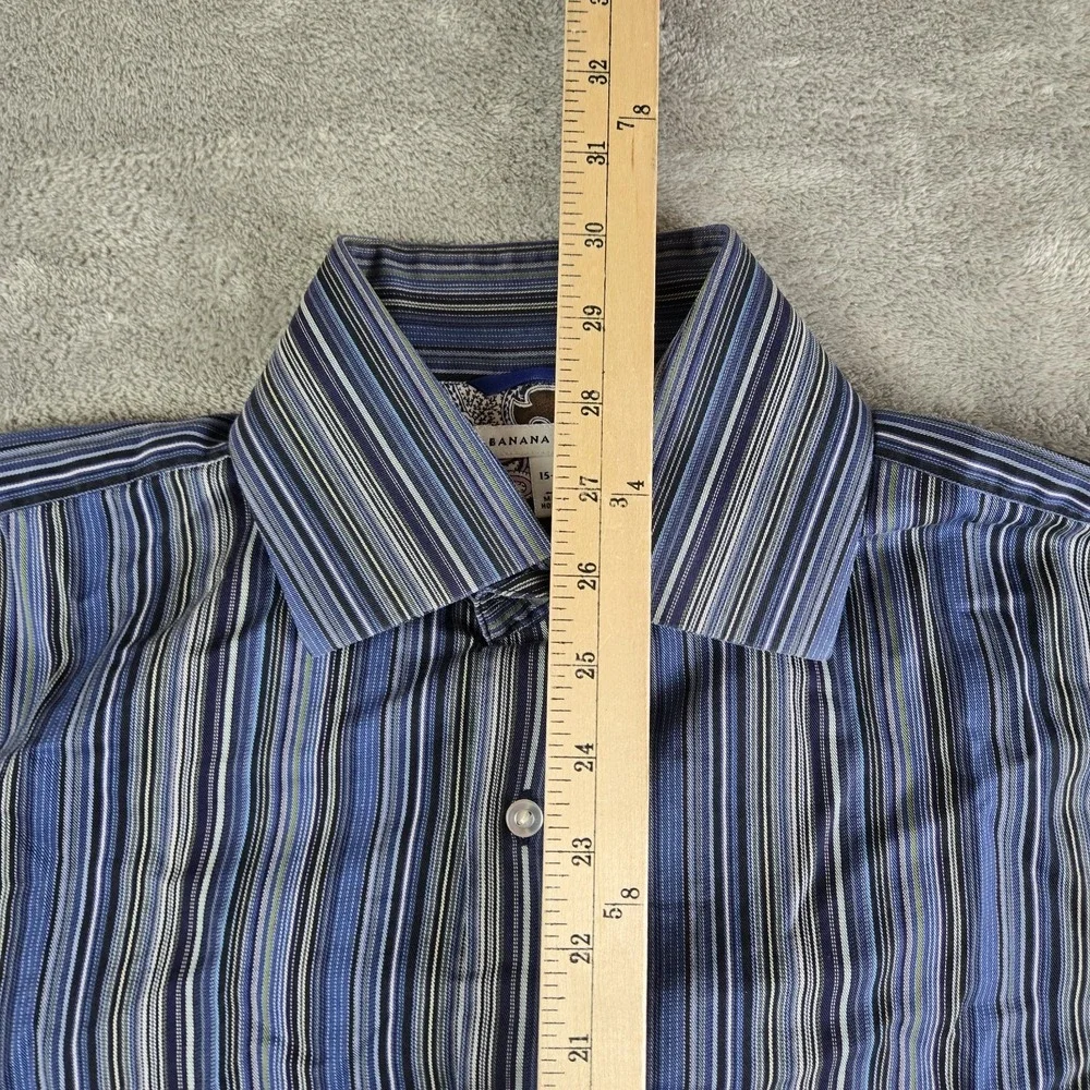 Vintage Banana Republic Shirt Mens Medium 15/15.5 Blue Striped Contrast Cuffs